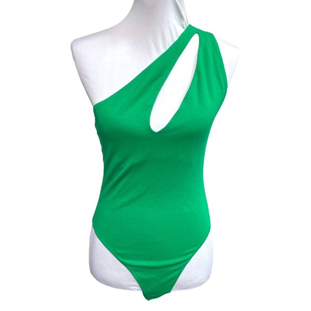 Zara Asymmetrical Cutout One Shoulder Bodysuit Green Size Large